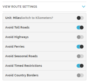 Mapquest Route Planner Settings 300x279 